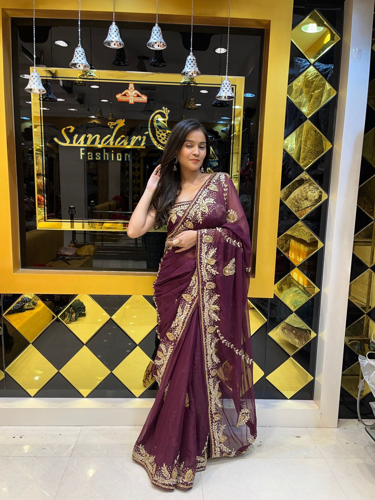 Magenta Solid Gotapati Work Saree