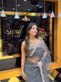 Grey Pearl Work Partywear Saree (106)