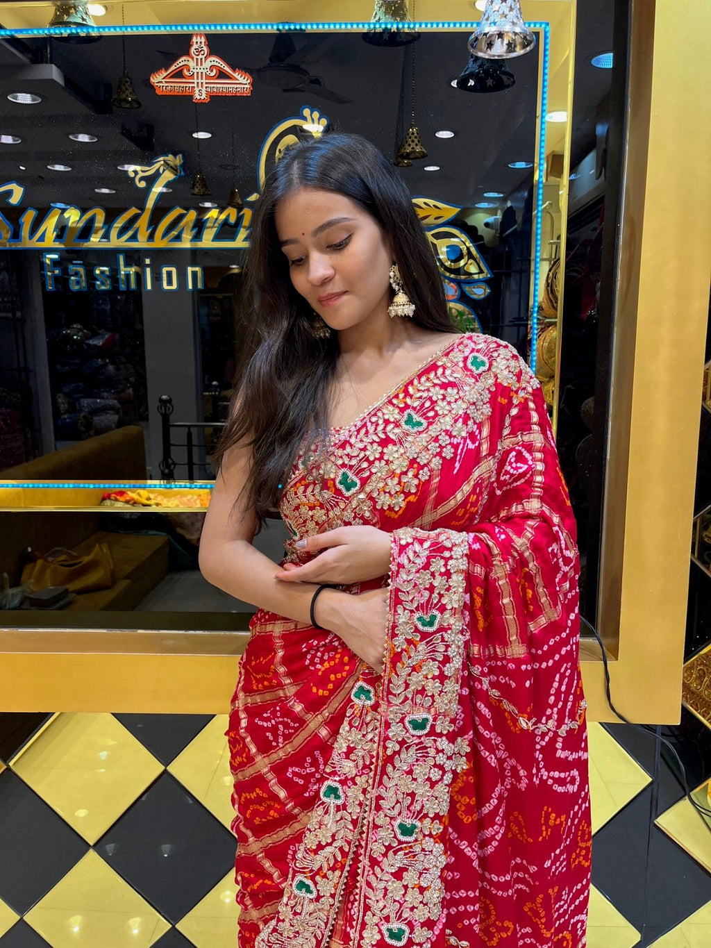 Red Ghatchola Work Saree