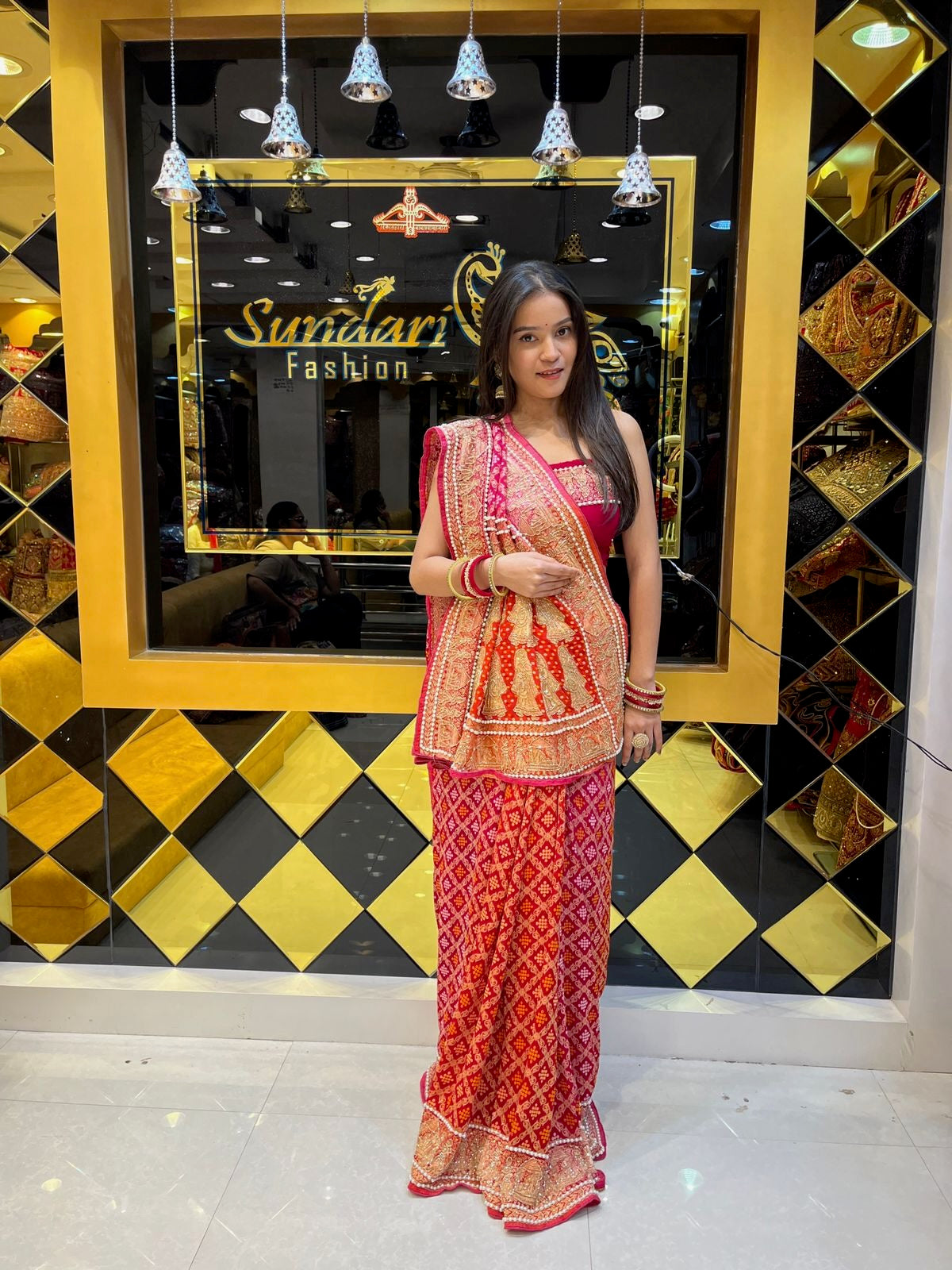 Pearl Work Khaddi Georgette Red Saree