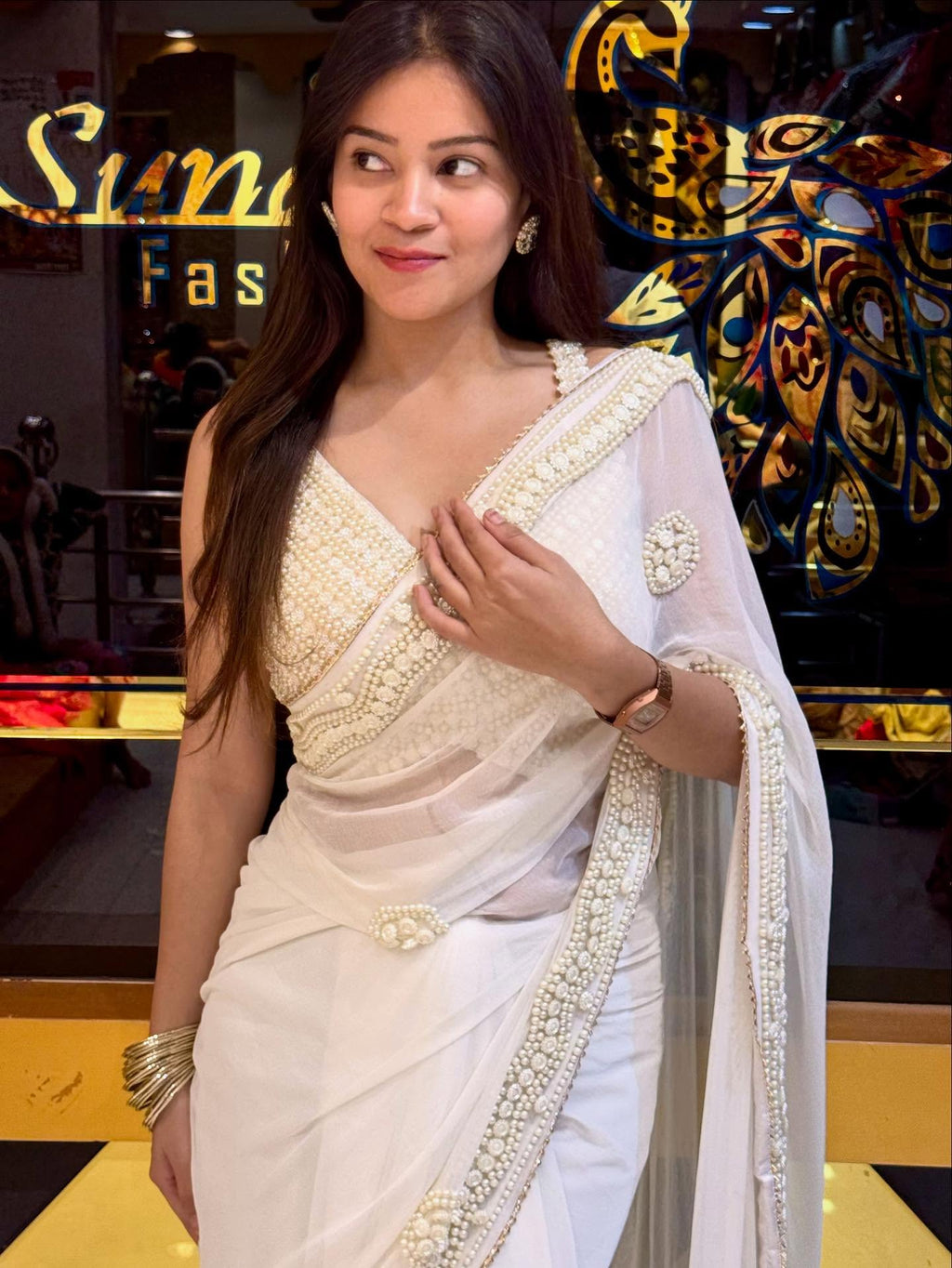 White Celebrity Choice Saree