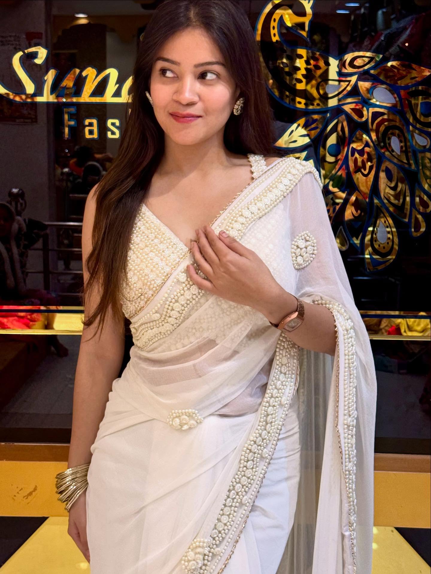 White Celebrity Choice Saree