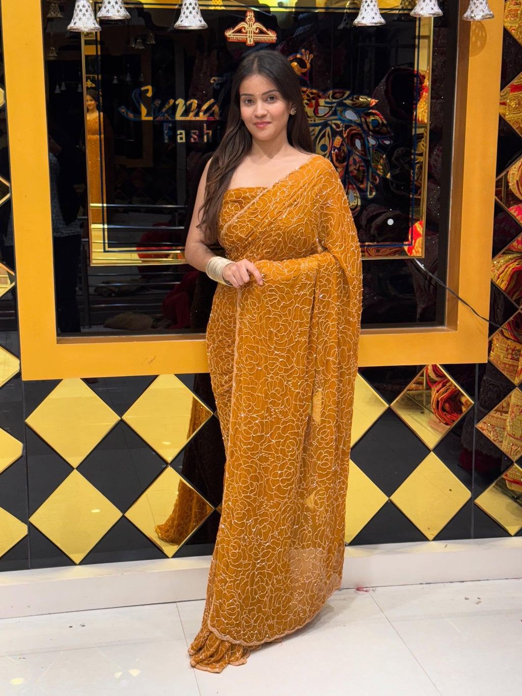 Golden brown Full Handwork Saree