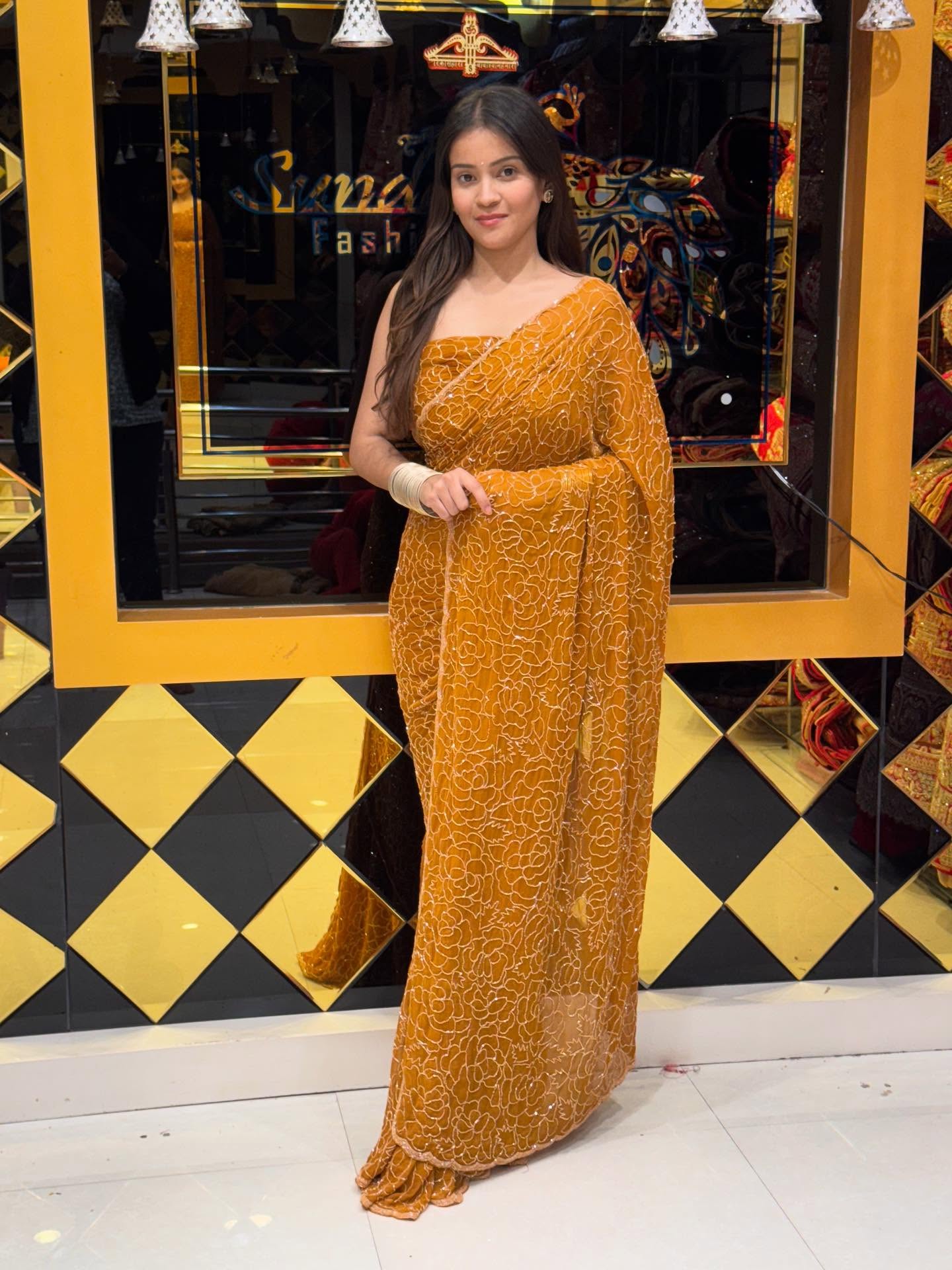 Golden brown Full Handwork Saree