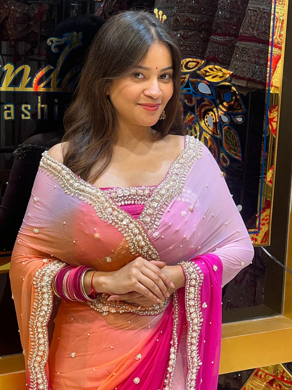 Pink Pastel Pearl Handwork Saree