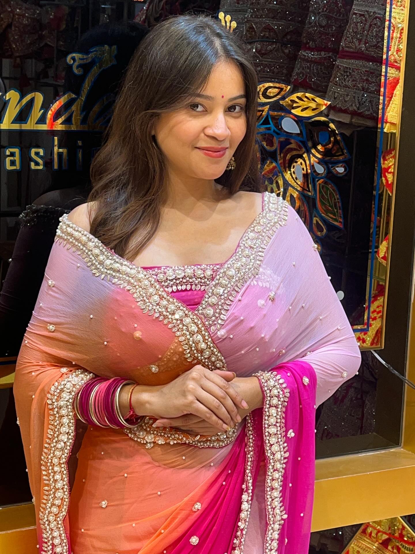 Pink Pastel Pearl Handwork Saree