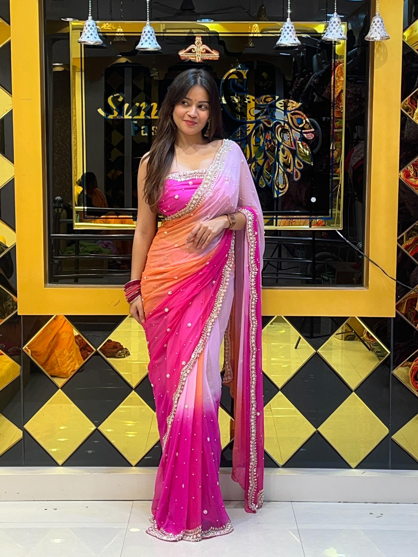 Pink Pastel Pearl Handwork Saree