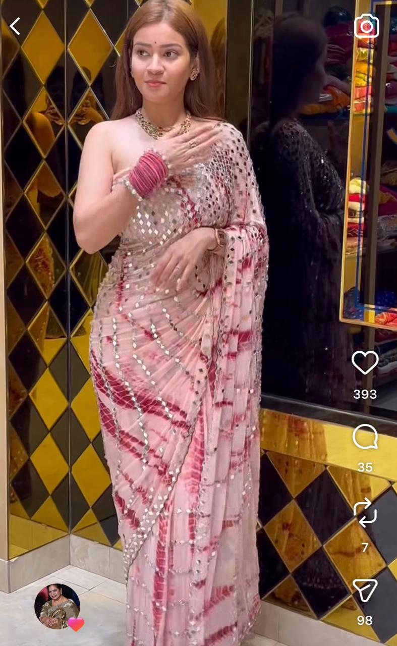 Pink Shibori Full Original Mirror Work Saree (287)