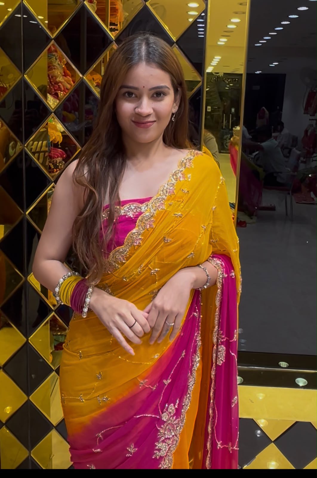 Golden Pearl & Katdana Designer Saree (385)