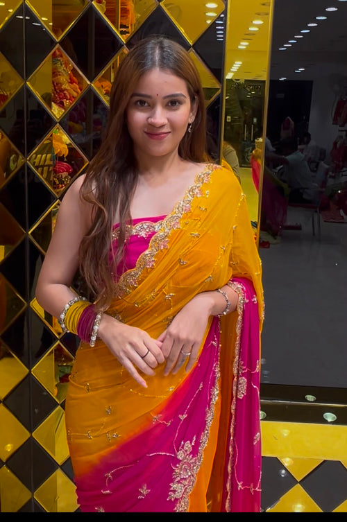 Golden Pearl & Katdana Designer Saree (385)