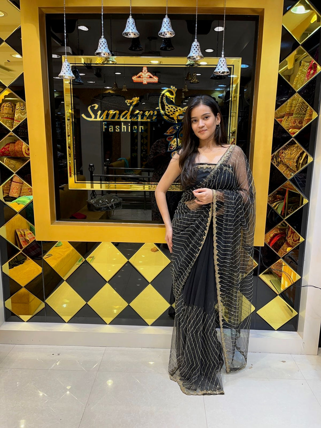 Black Korean Net Silk Saree