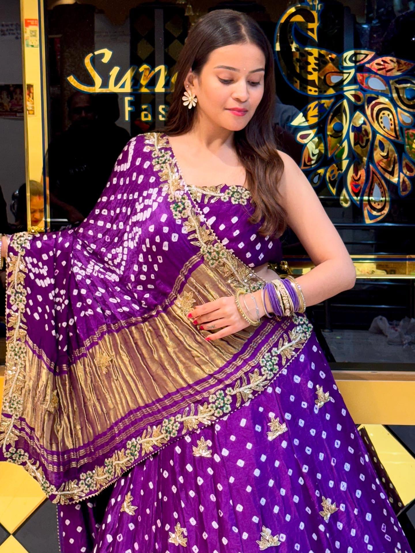 Beautiful Purple Bandhej Lehenga