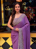 Lavender Diamond Work Shimmer Chiffon Saree