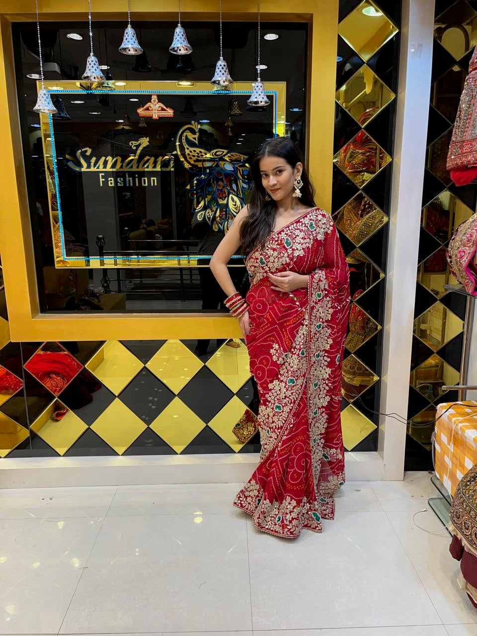 Red Ghatchola Work Saree