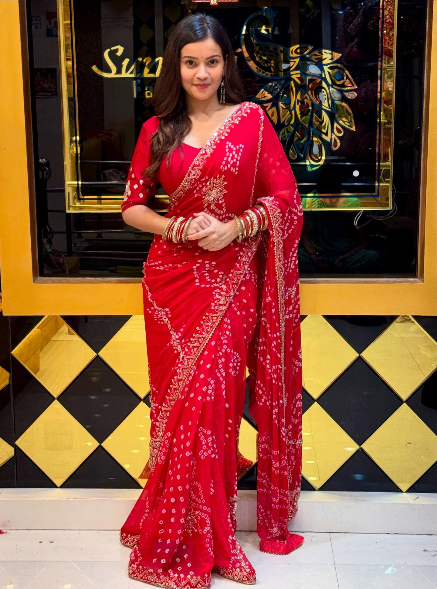 Red Pure Chiffon Partywear Saree