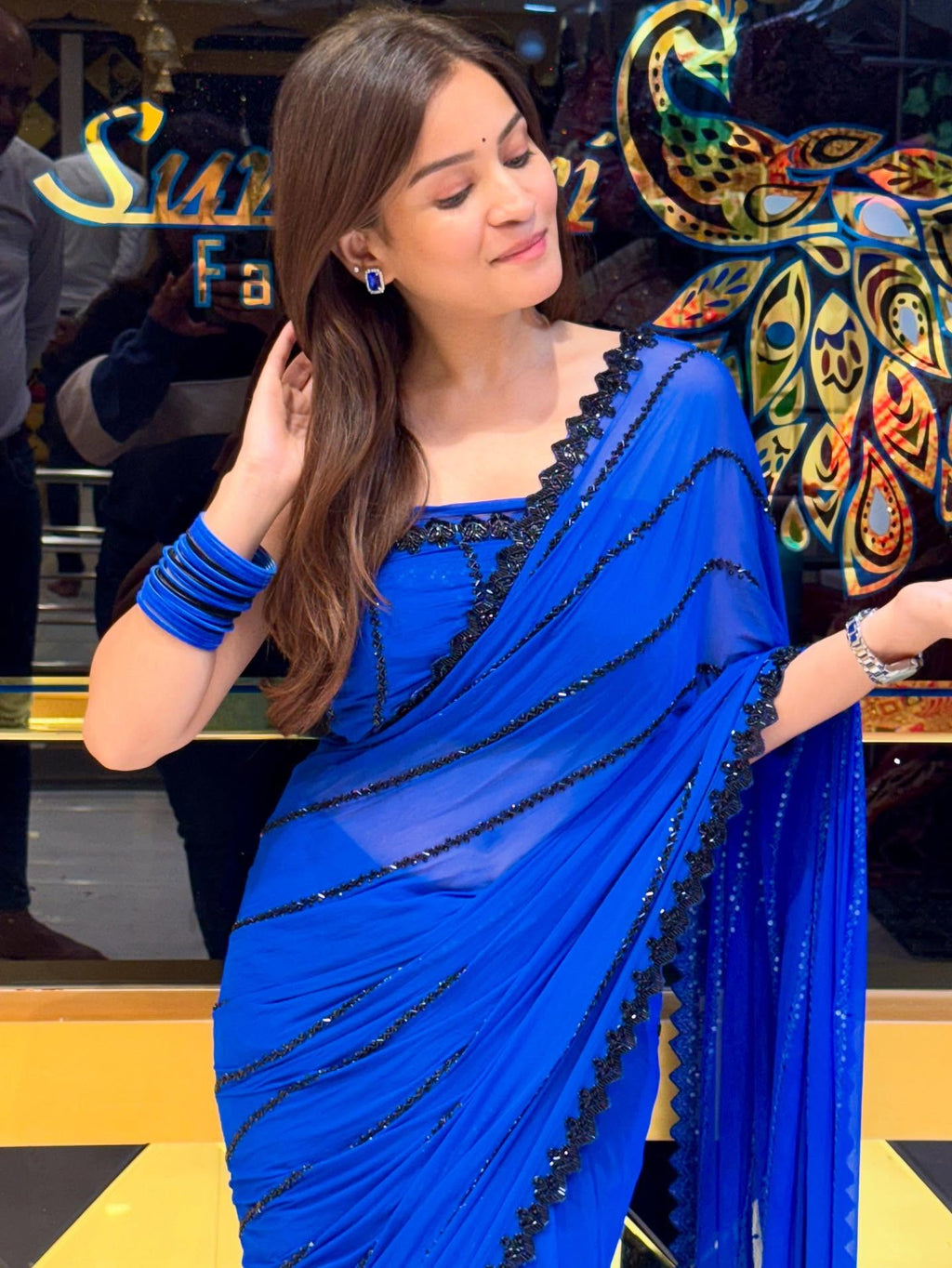 Electric Blue Handwork Saree
