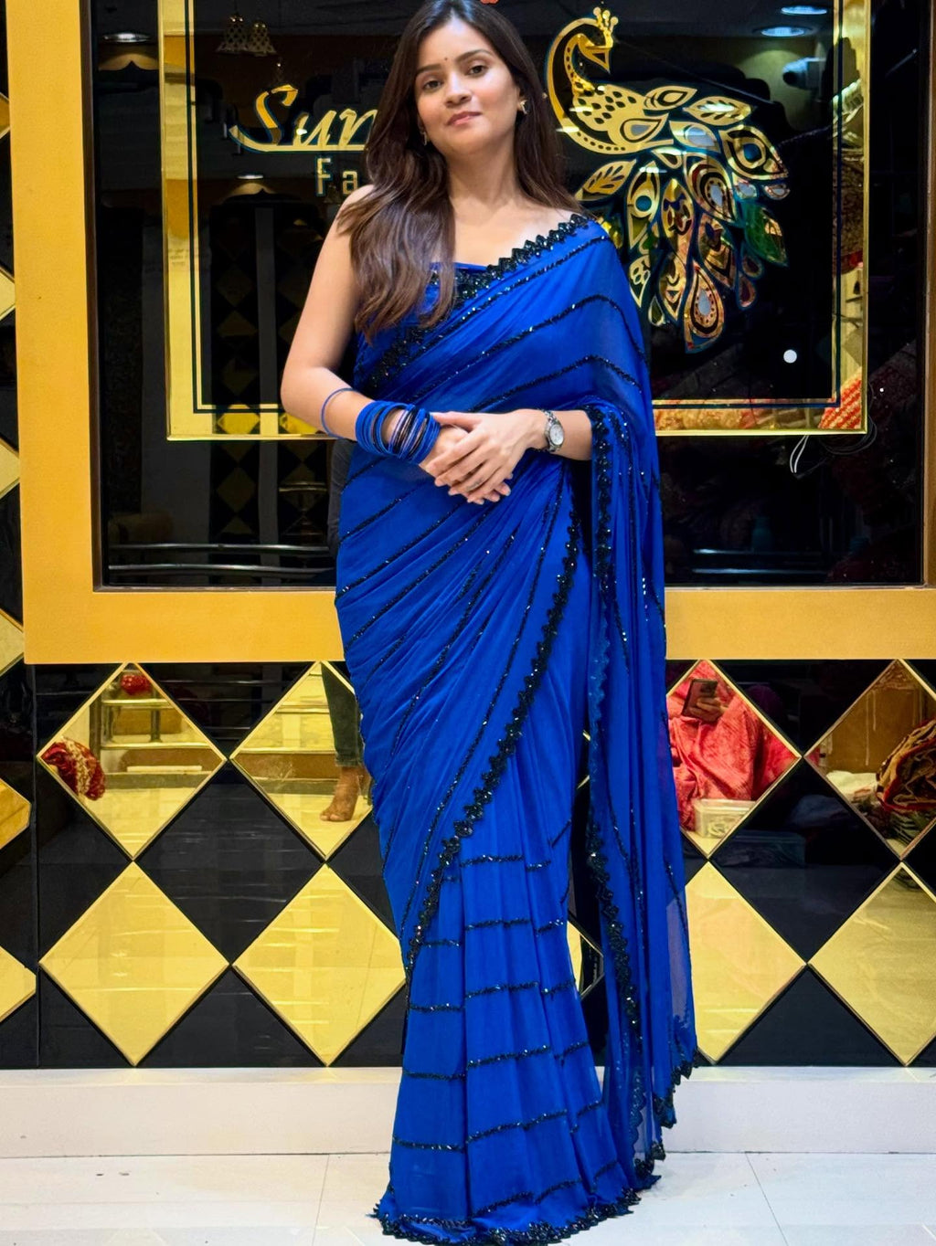 Electric Blue Handwork Saree