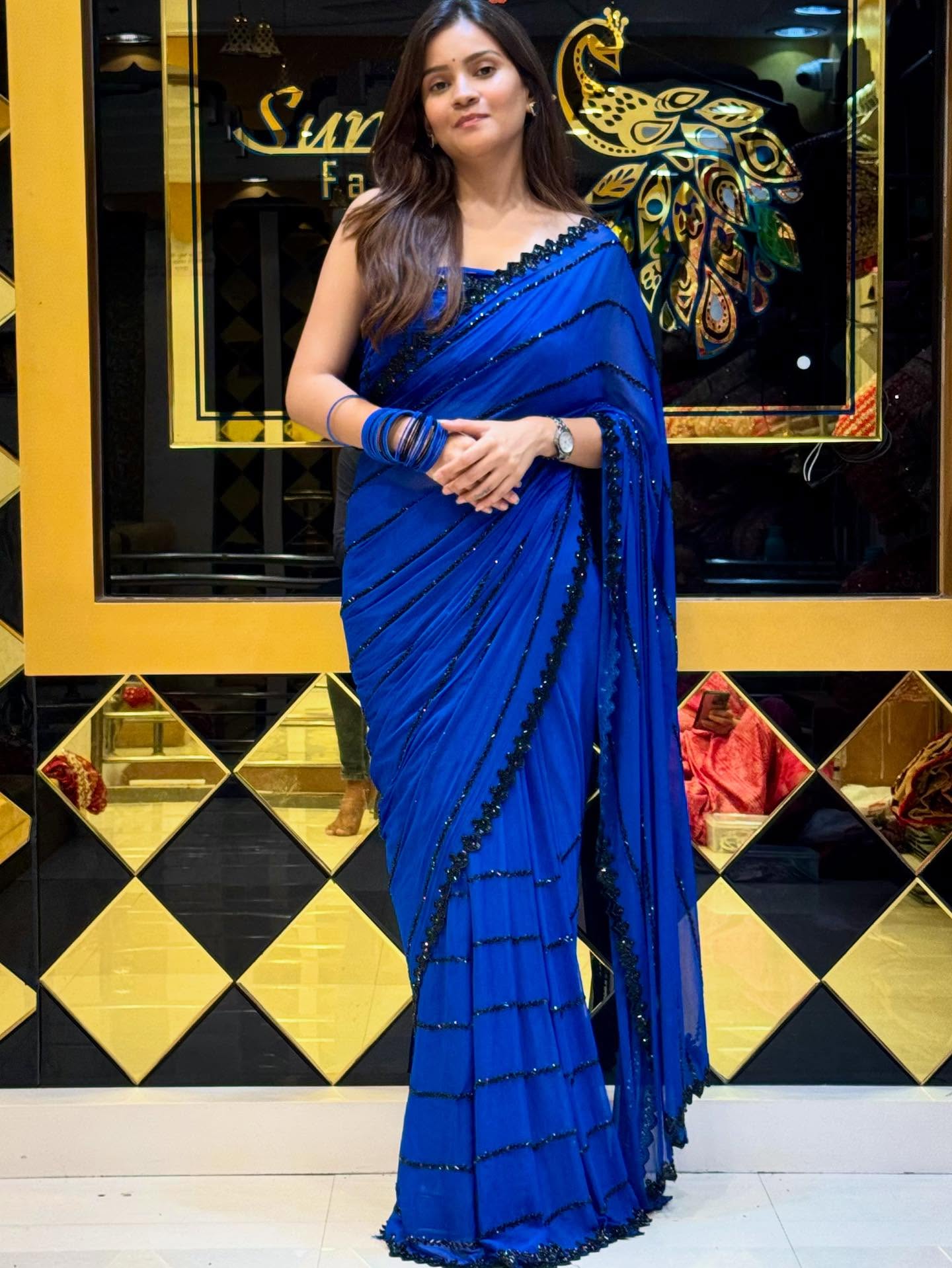 Electric Blue Handwork Saree