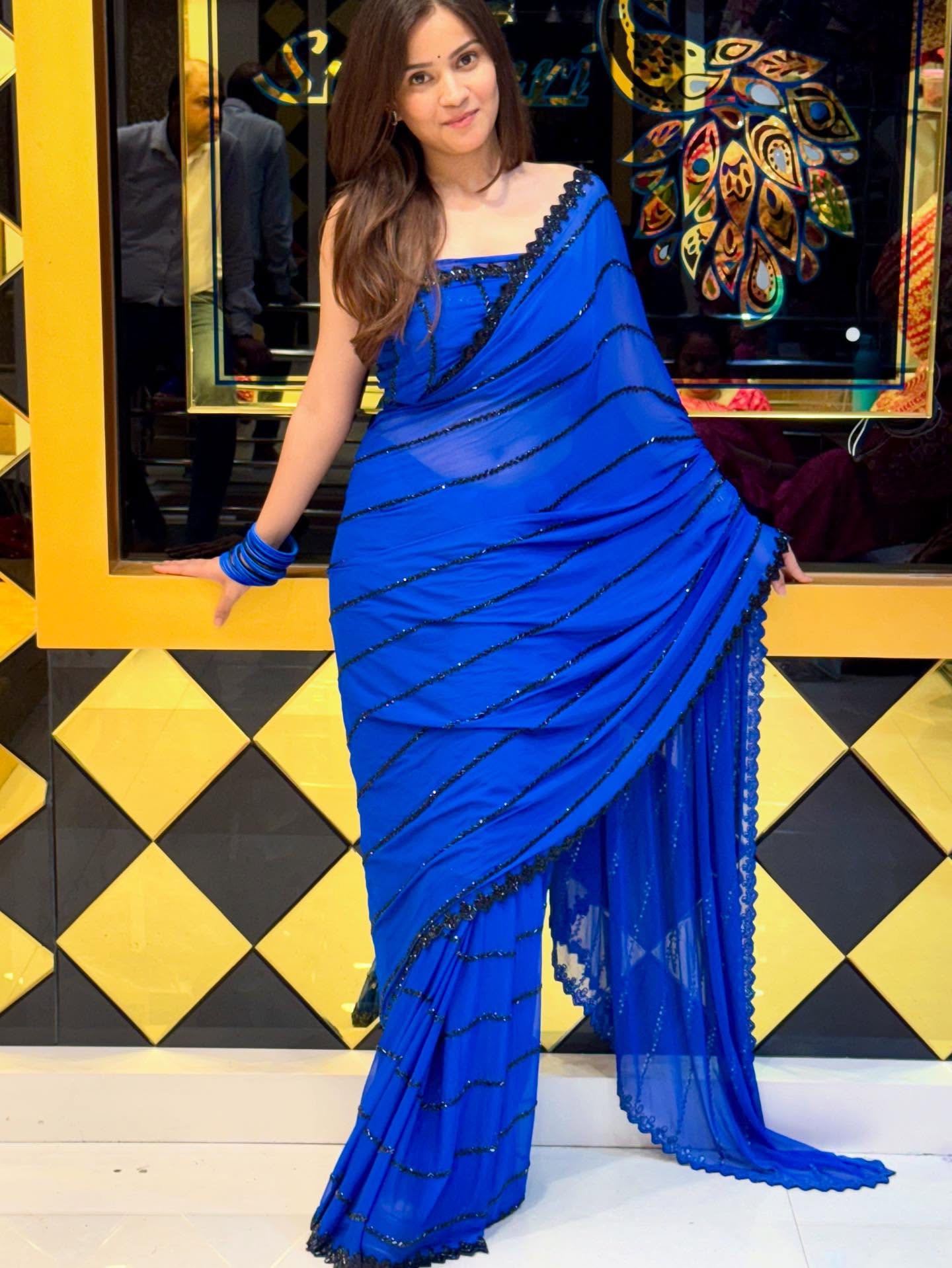Electric Blue Handwork Saree