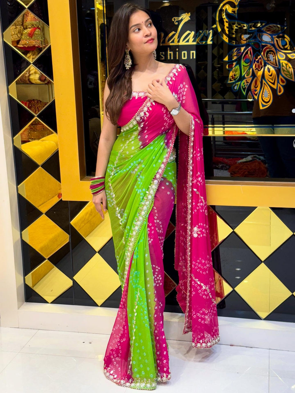 Beautiful Green & Pink Saree