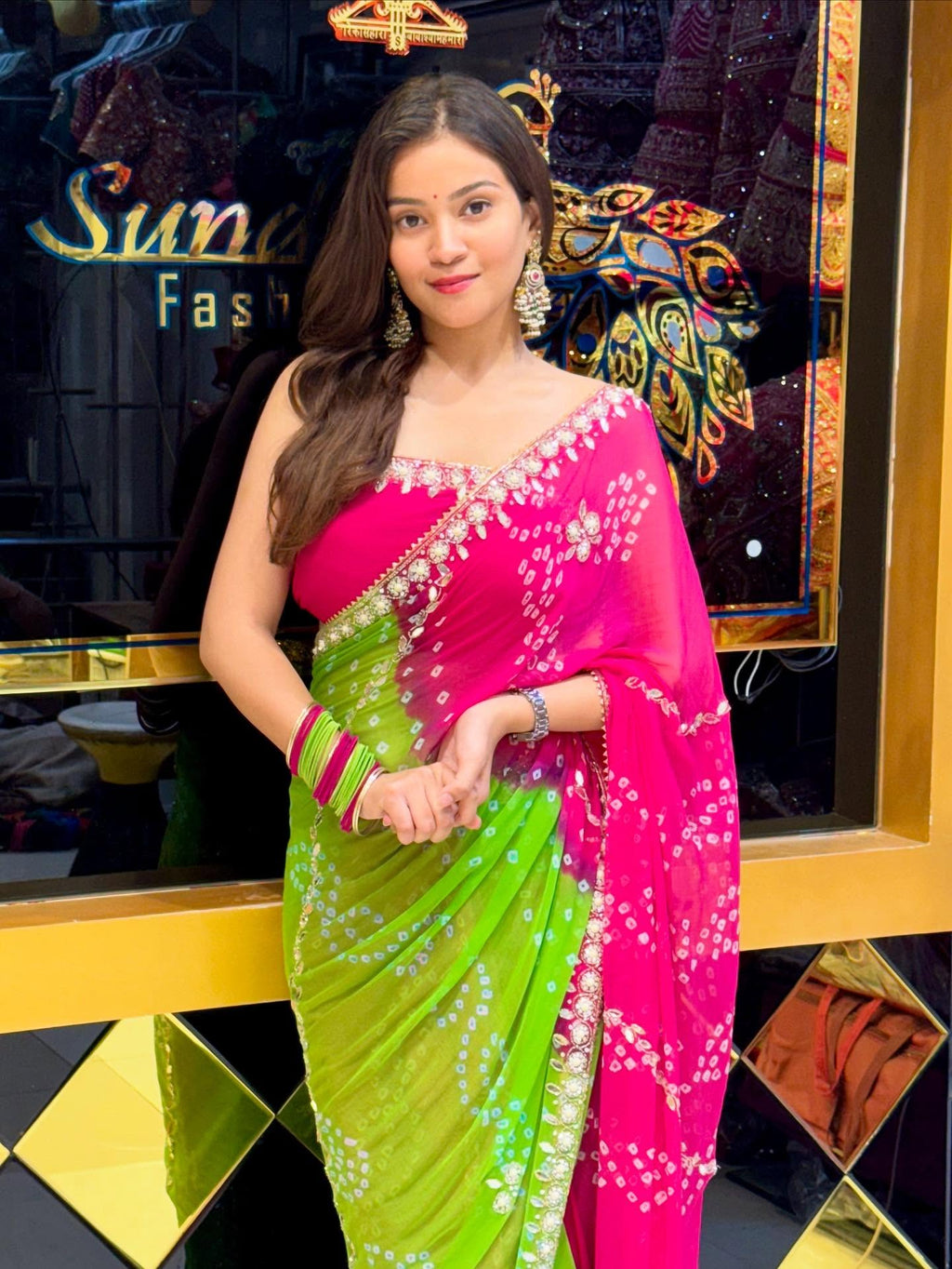 Beautiful Green & Pink Saree