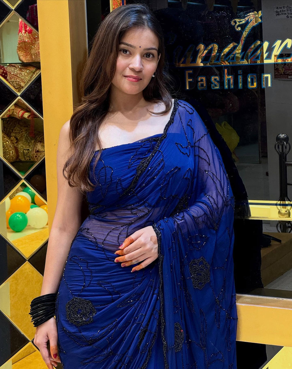 Blue Designer Handwork Saree (901)