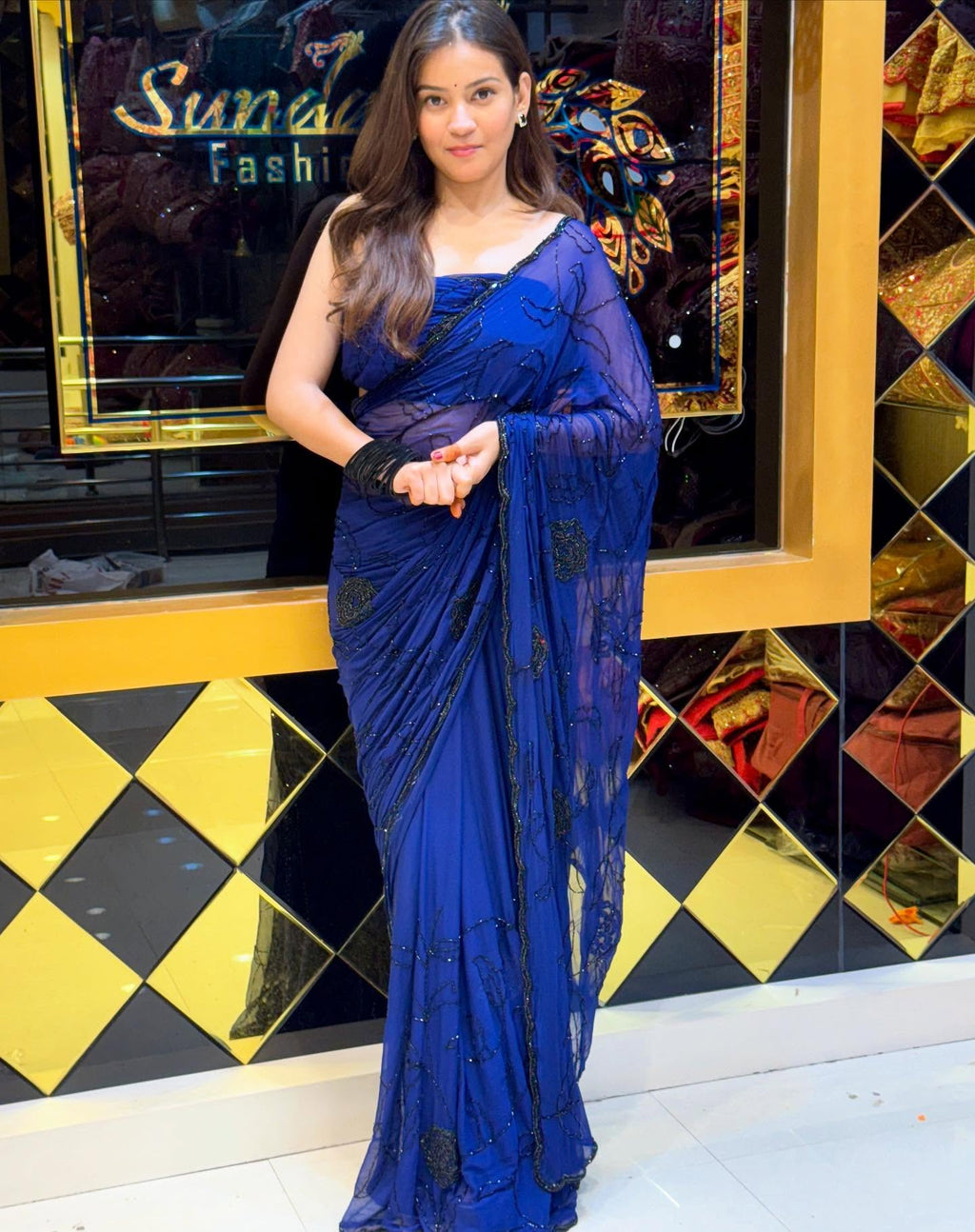 Blue Designer Handwork Saree (901)