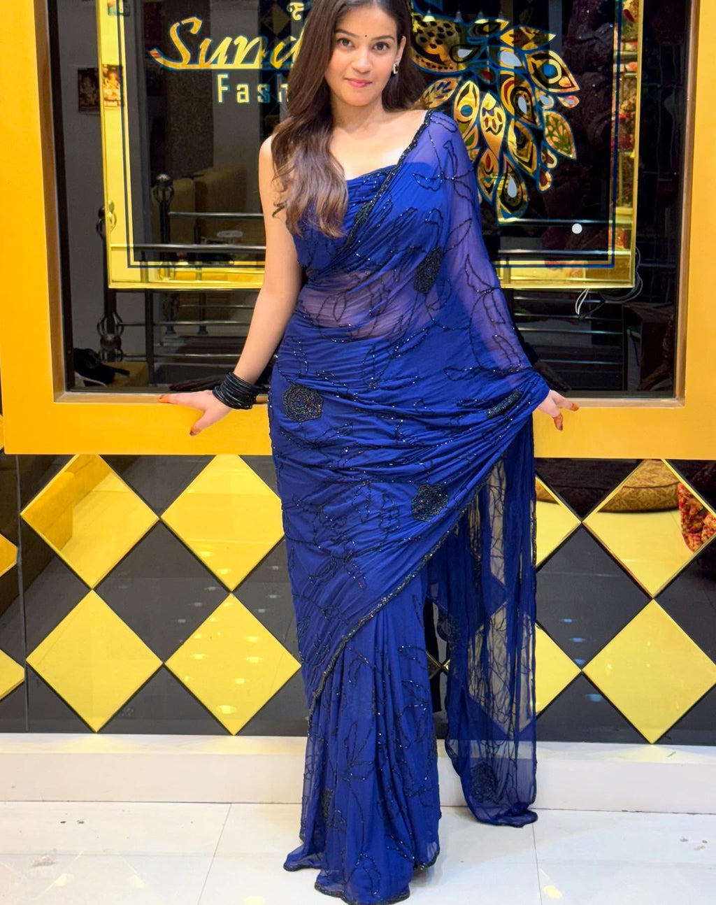 Blue Designer Handwork Saree (901)