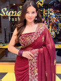 Beautiful Handwork Maroon Saree