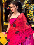 Pink & Red Designer Handwork Saree