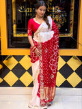 Red And White Gaji Silk Bandhej Saree