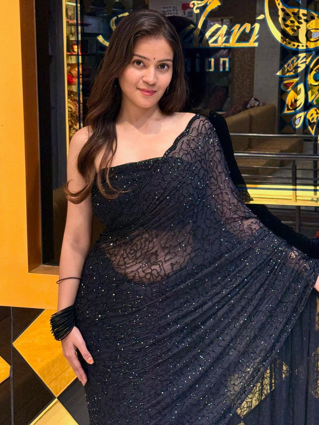 Black Handwork Cocktail Saree