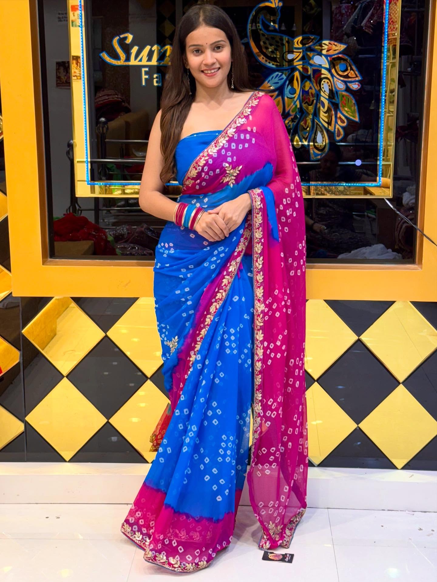 Dual Shade Bandhej Gotapati Saree