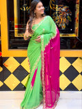 Dual Shade Pure Chiffon Gotapati Work Saree
