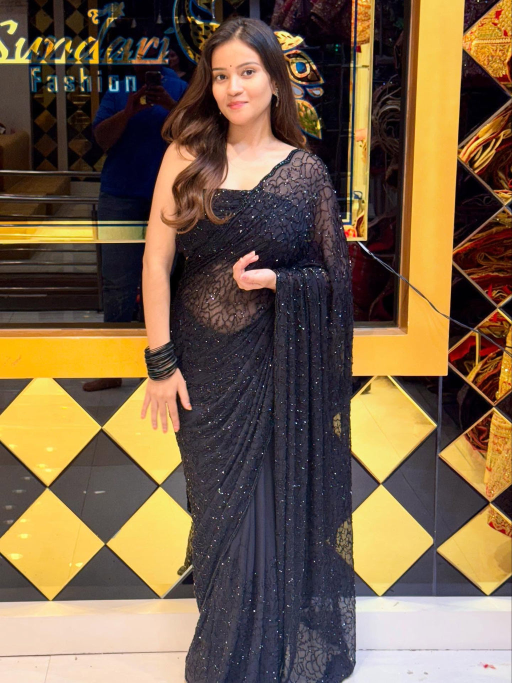 Black Handwork Cocktail Saree