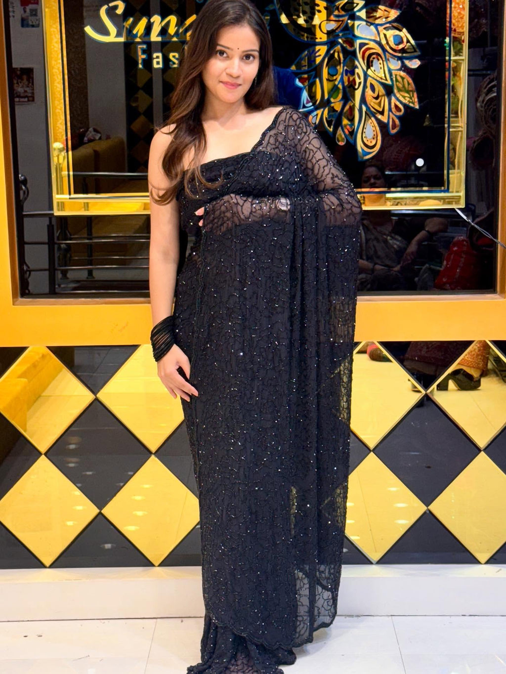 Black Handwork Cocktail Saree