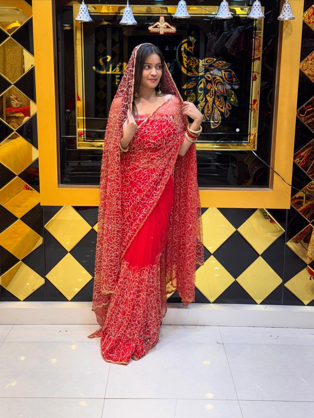 Red Saree Duppatta Set