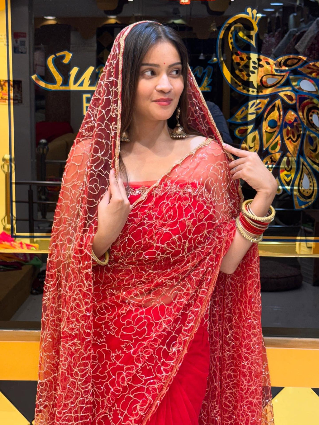 Red Saree Duppatta Set