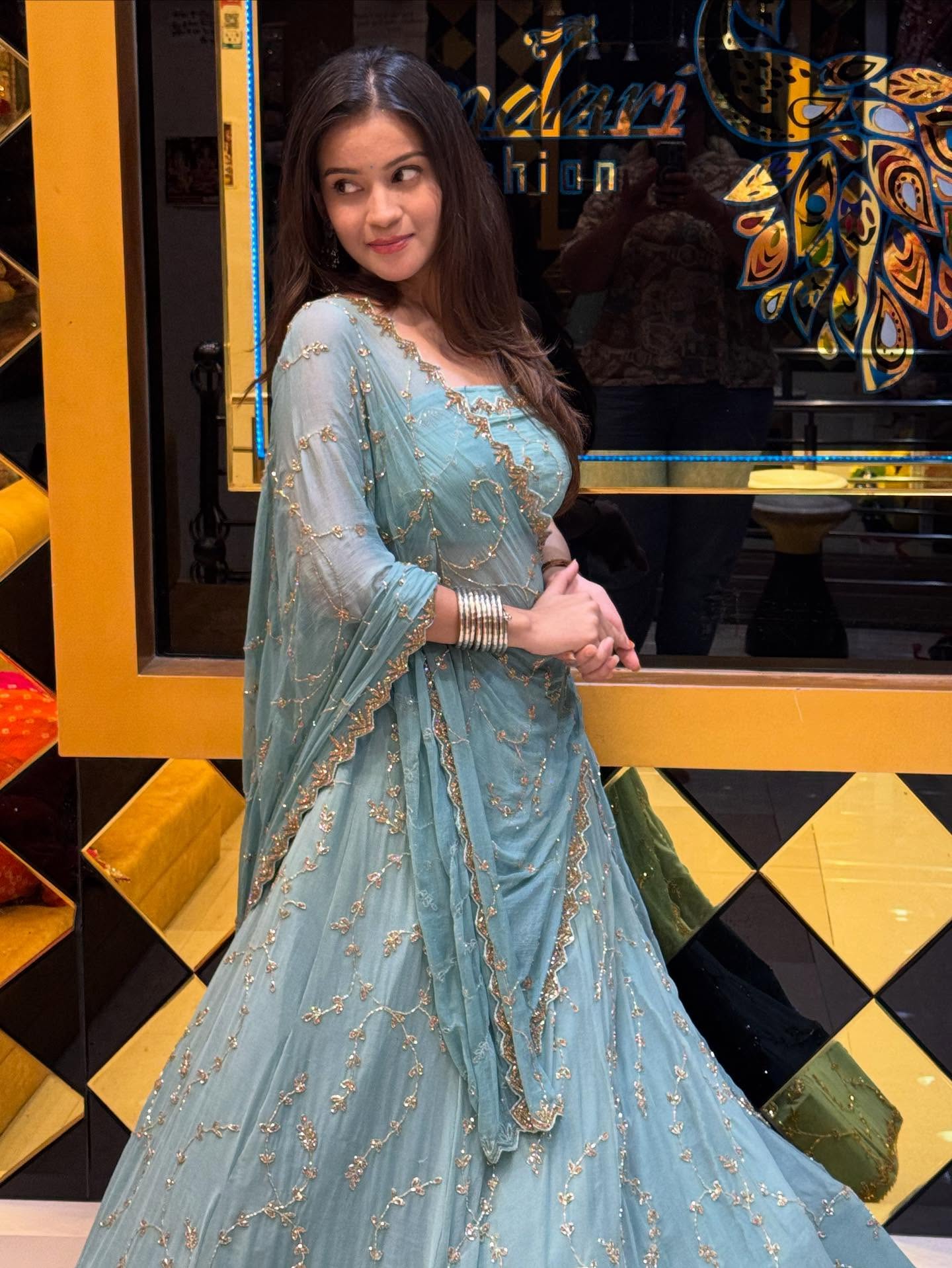 Blue Handwork Partywear Lehenga Set