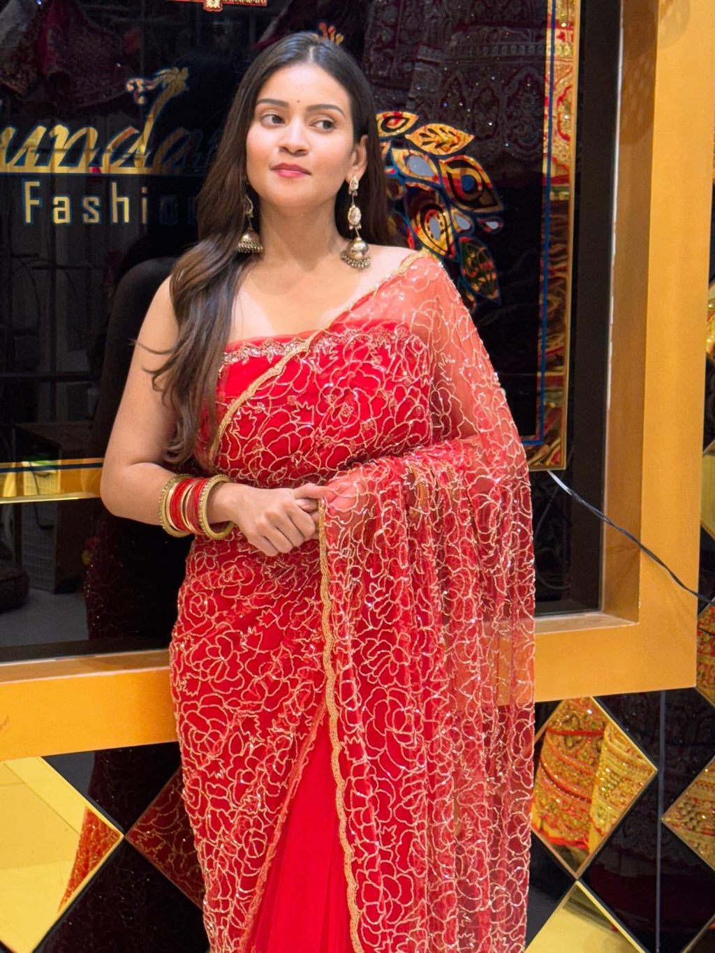 Red Saree Duppatta Set