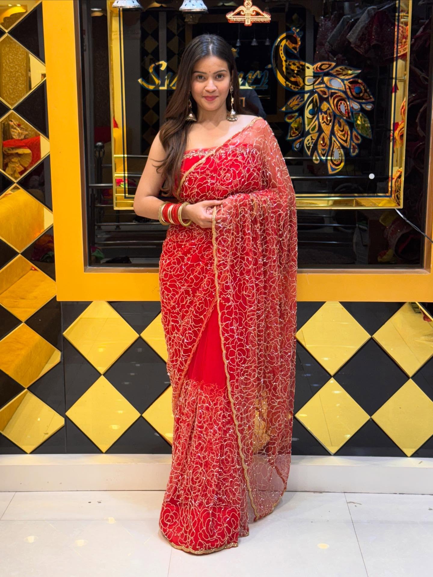 Red Saree Duppatta Set