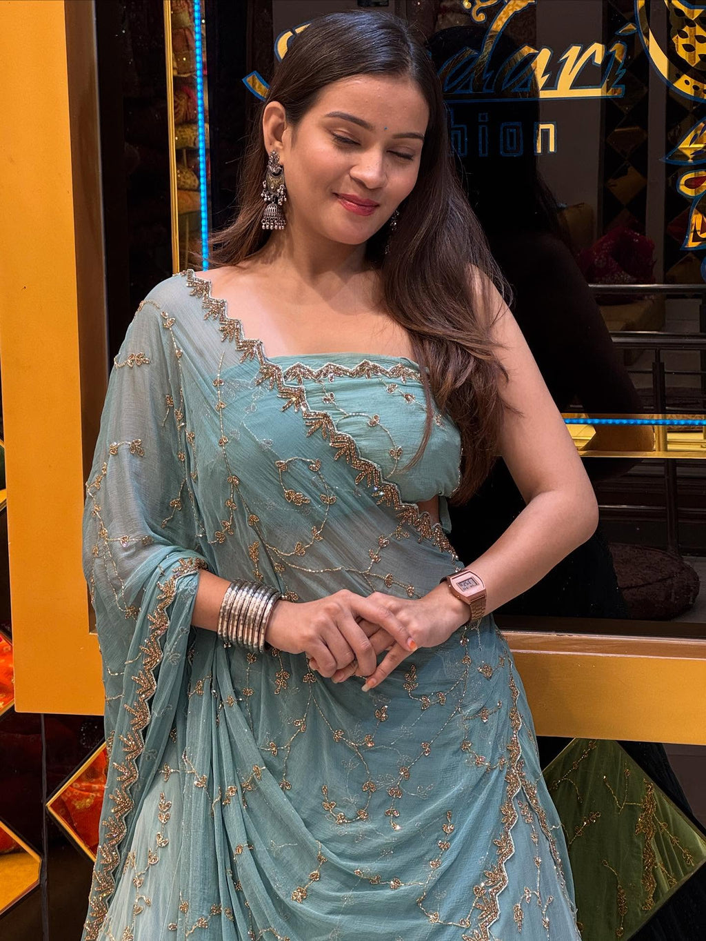 Blue Handwork Partywear Lehenga Set