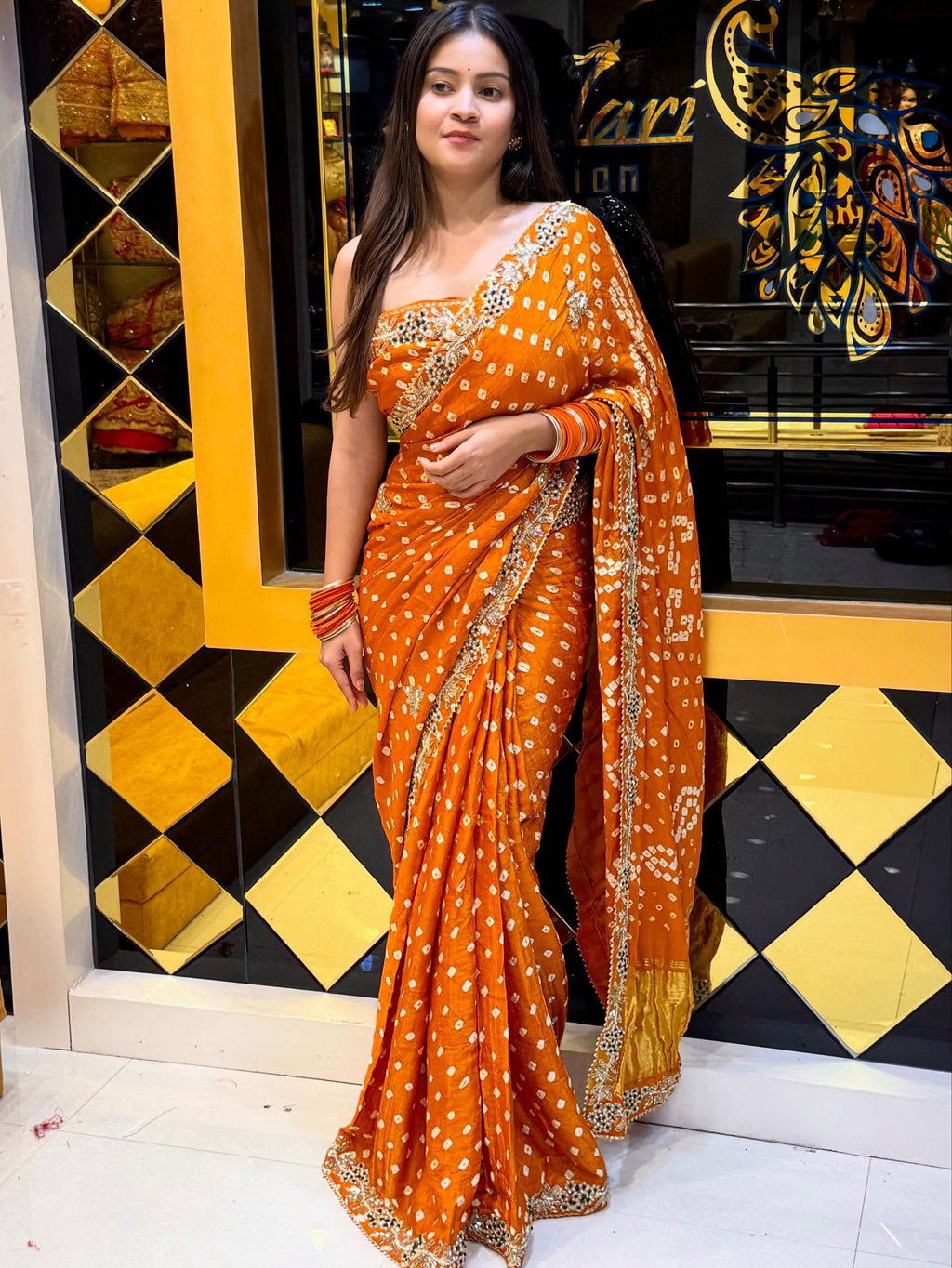 Orange Bandhej Gaji Silk Saree