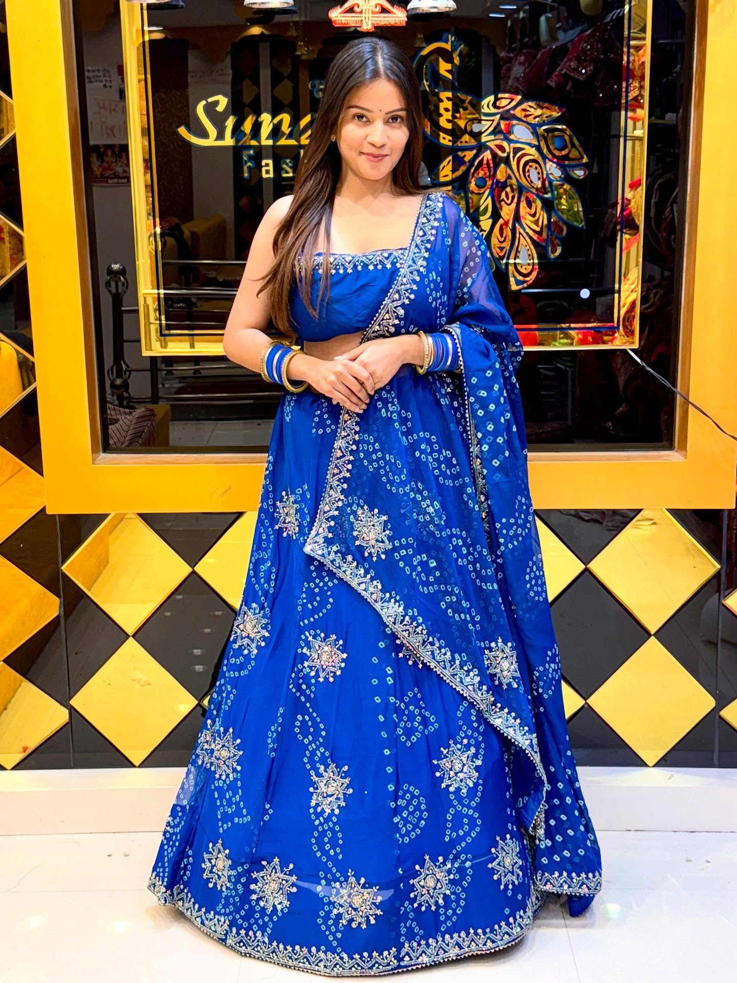 Royal Blue Bandhej Lehenga