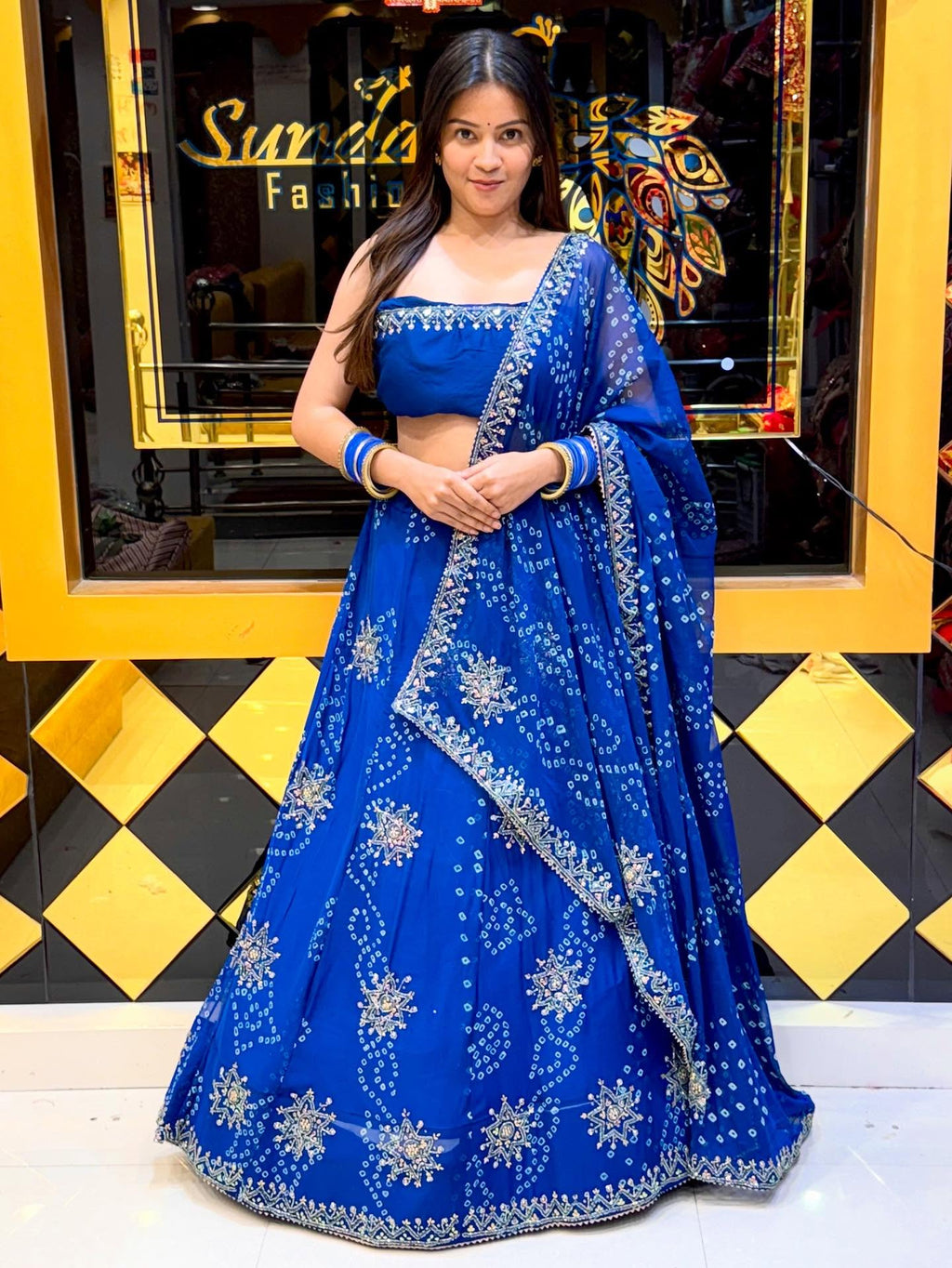 Royal Blue Bandhej Lehenga