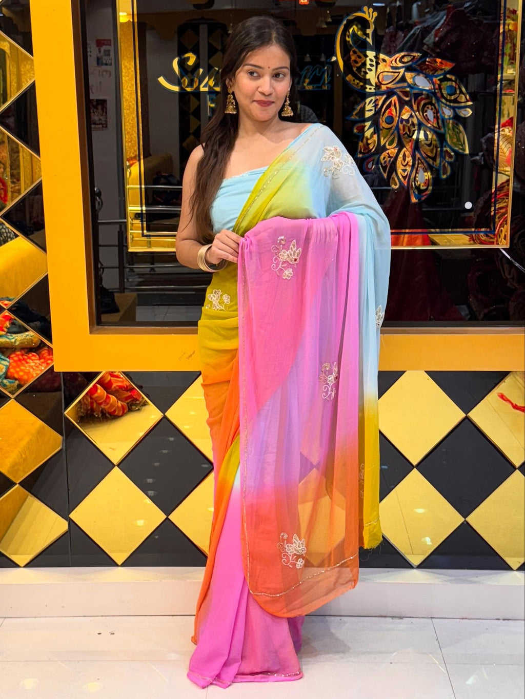 Multi Shaded Pastel Saree
