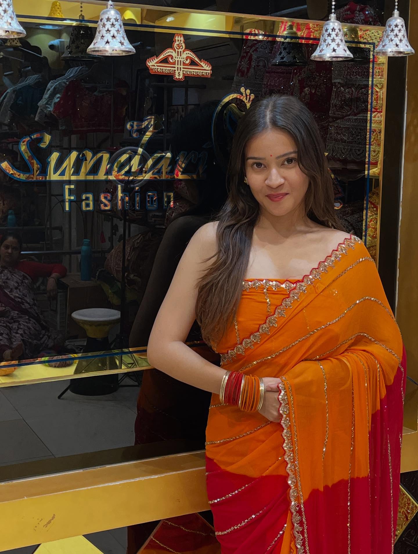 Red Orange Handwork Saree