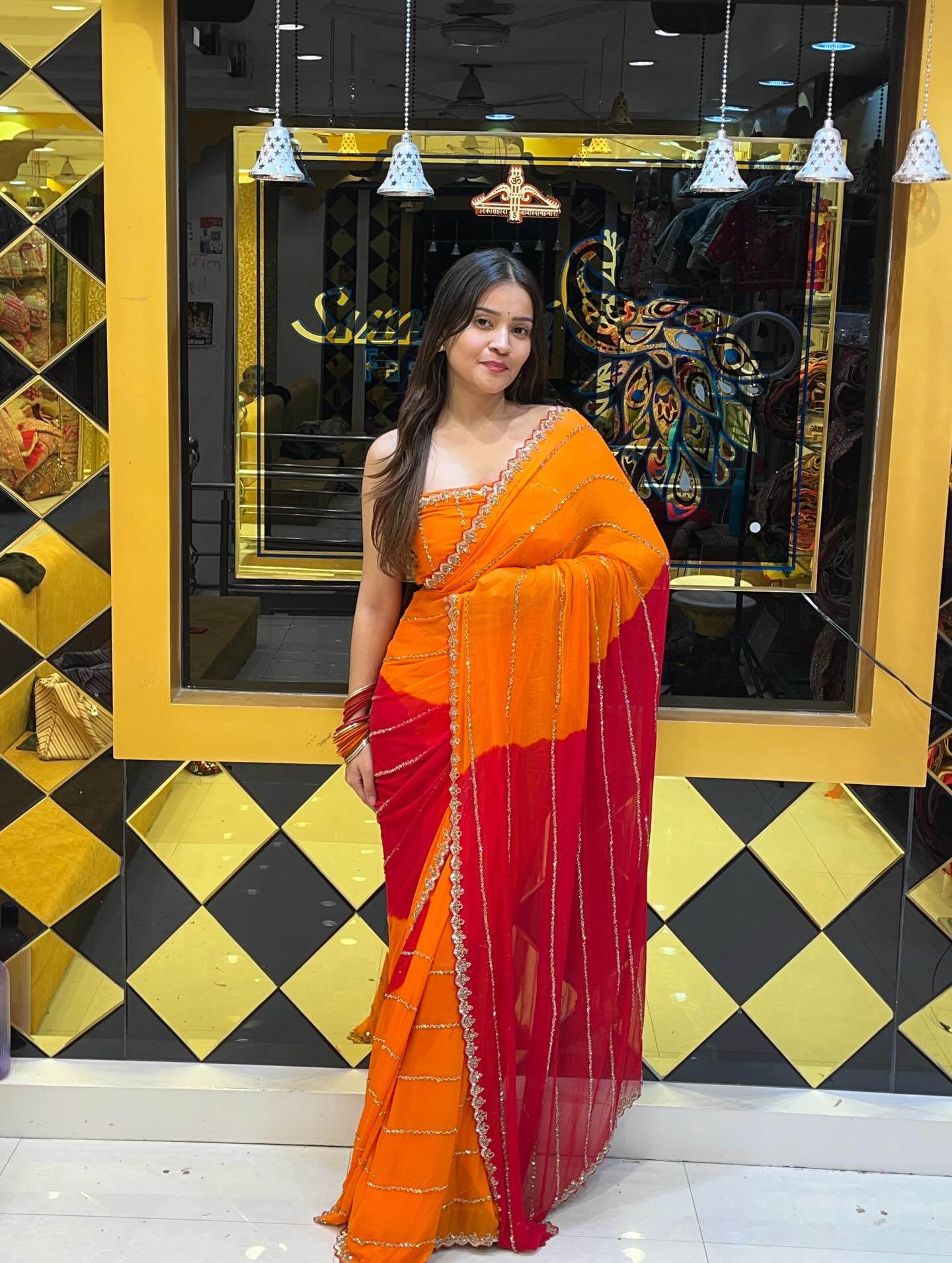 Red Orange Handwork Saree