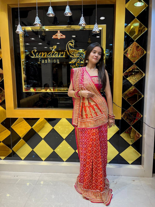 Pearl Work Khaddi Georgette Red Saree