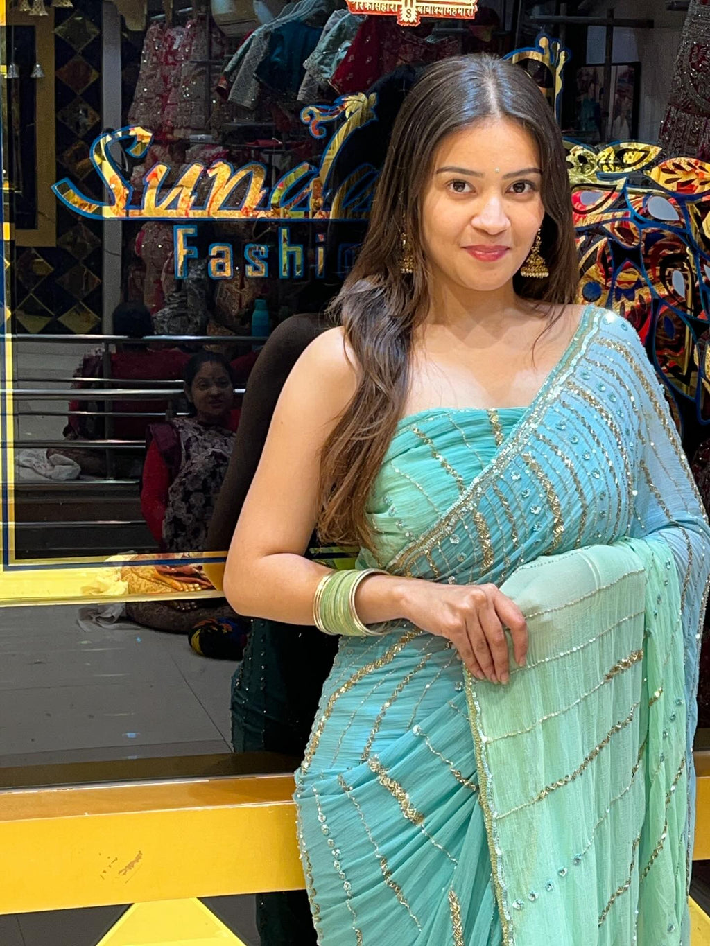 Green Ombre Handwork Saree